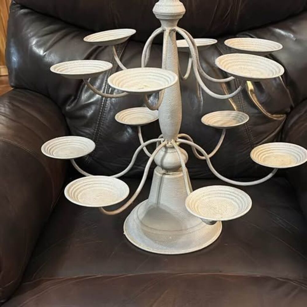 Distressed grey Metal Multi-Tier Candle Holder